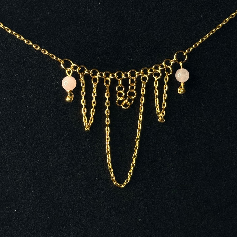 Rose Quartz & golden stainless steel necklace l